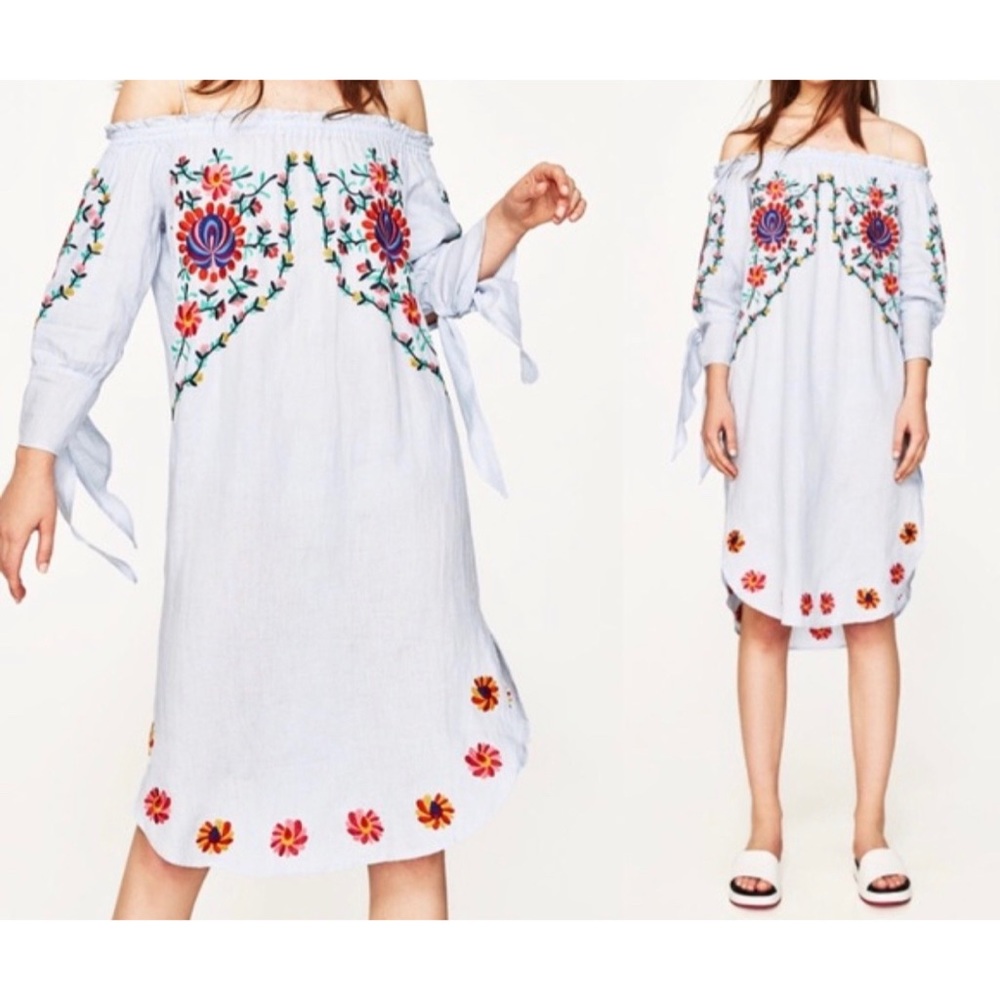 Embroidered off the shoulder dress
